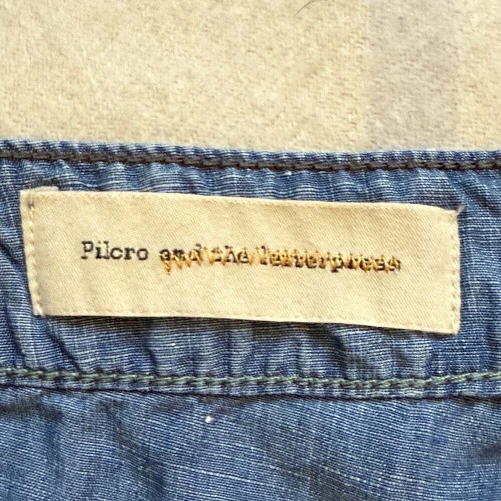 Pilcro Blue Tencel Linen Wide Leg Chambray Pants - Picture 6 of 14